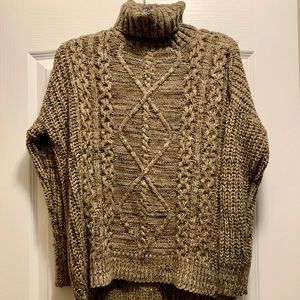 Tan Turtleneck Cable Knit Sweater